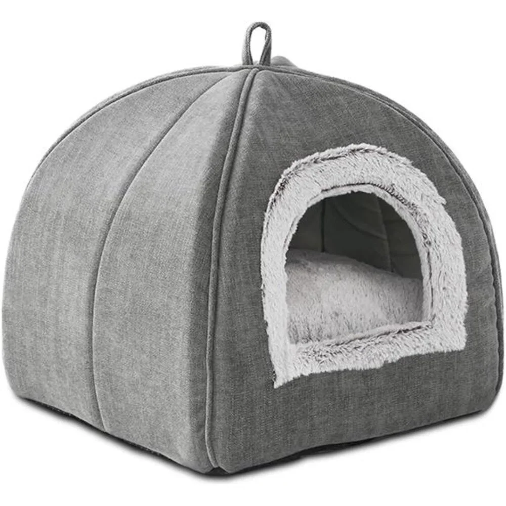 Cat Bed Cave Indoor Cat Tent Small Pets Soft Warm Foldable Washable Grey 15 Inch